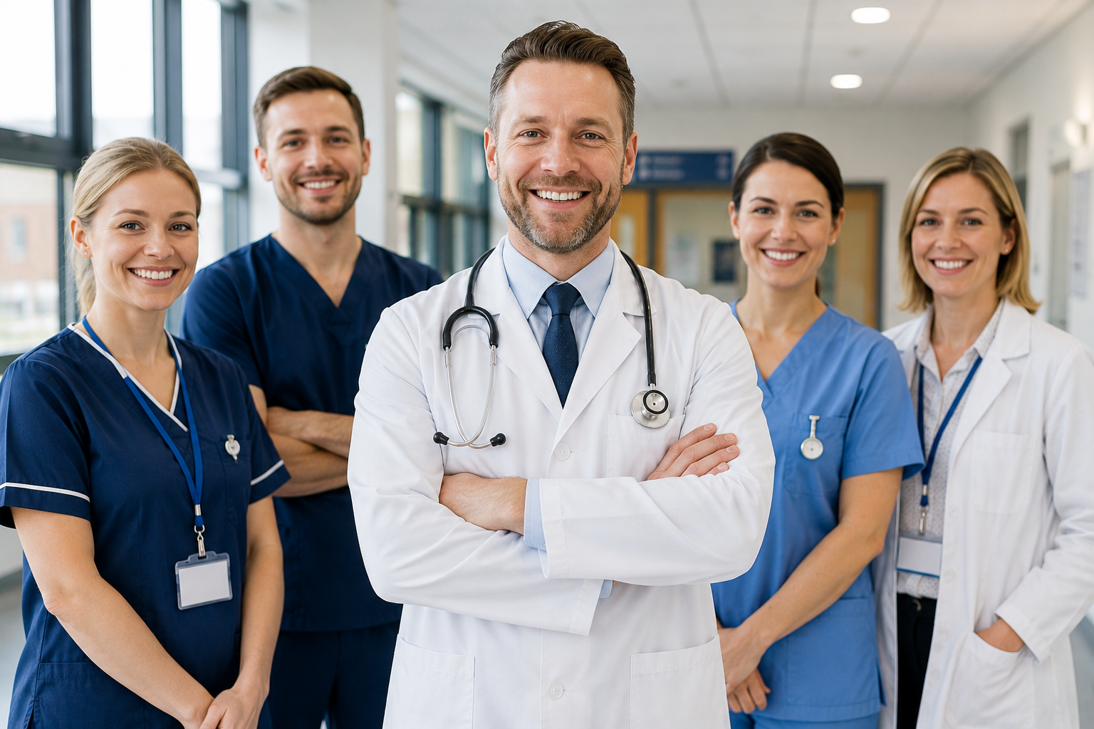 Professional healthcare team smiling confidently